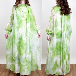 Vintage Union Made 70's Chiffon Kaftan Maxi Dress Hippie Boho Bohemian Shift 70s